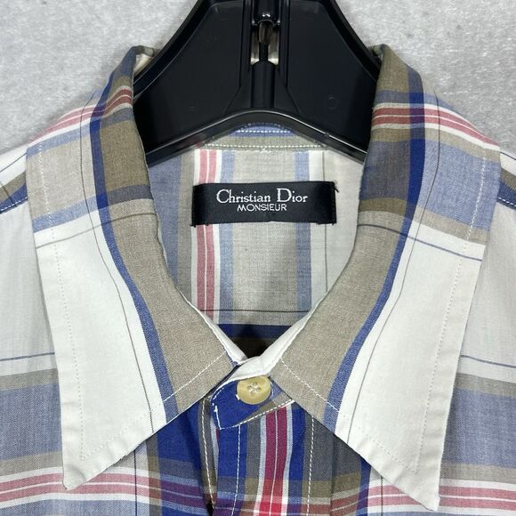 Vintage Christian Dior Monsieur Check Short Sleeve Button Up Shirt Men’s Medium - Picture 5 of 13
